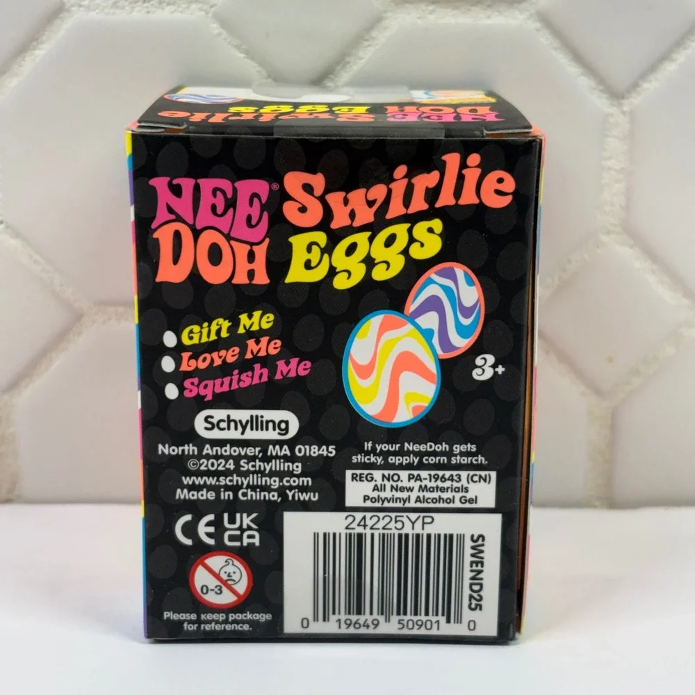 Schylling NeeDoh Swirlie Eggs Unisex OS Orange Yellow Swirl Sensory Fidget Toy